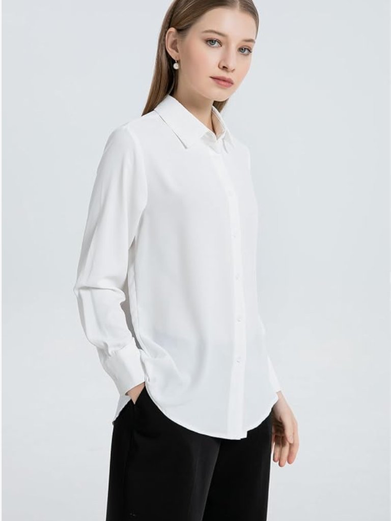 Spring Seaon White Button Front Collared Blouse Xl Office Career Minimalist